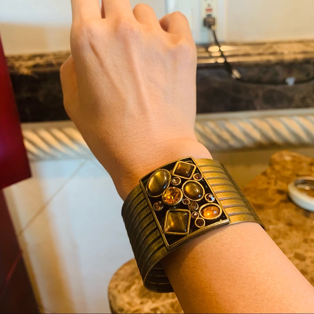 Vintage rustic gold wide bracelet